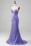 Mermaid Sparkly Purple Corset Formal Dress