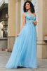 Load image into Gallery viewer, Gorgeous A Line One Shoulder Light Blue Corset Formal Dress with Appliques