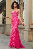 Mermaid Fuchsia Long Formal Dress with Appliques