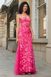 Mermaid Fuchsia Long Formal Dress with Appliques