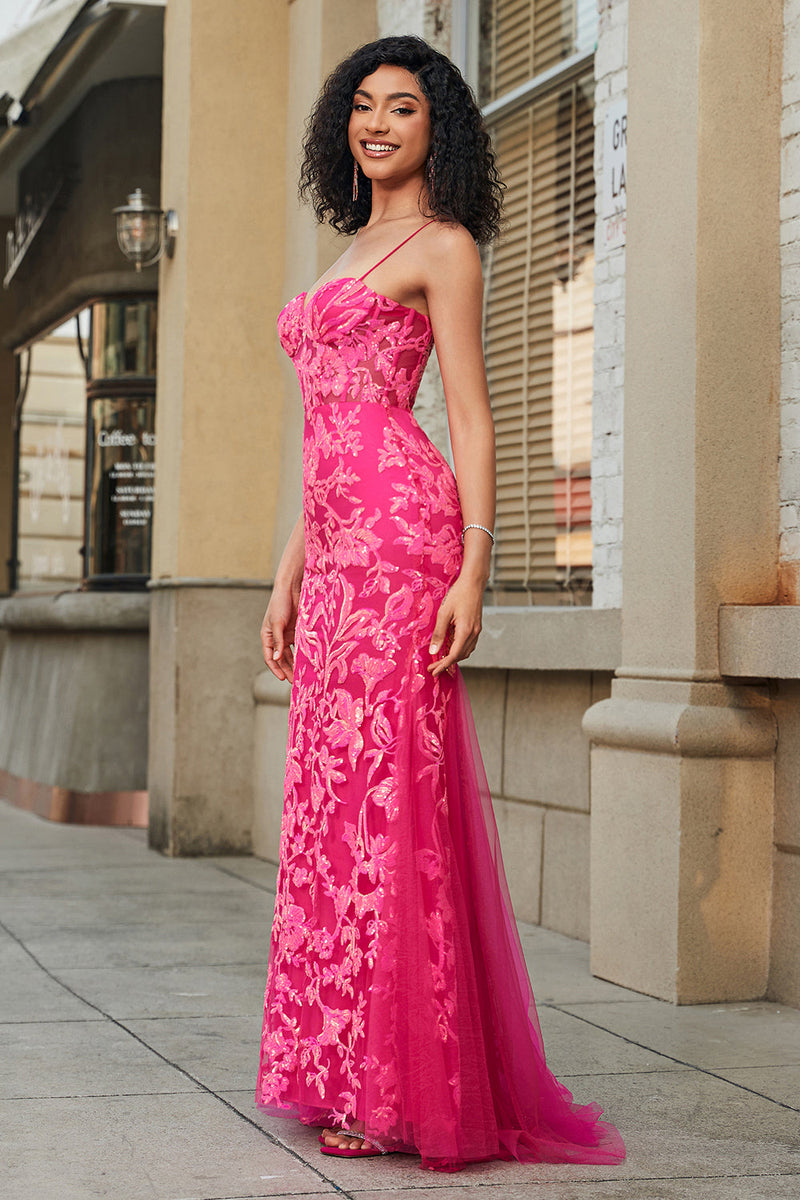 Load image into Gallery viewer, Mermaid Fuchsia Long Formal Dress with Appliques