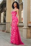 Mermaid Fuchsia Long Formal Dress with Appliques