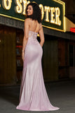 Trendy Mermaid Spaghetti Straps Blush Long Formal Dress with Beading