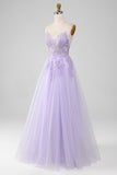 Sparkly Light Purple A-Line Spaghetti Straps Long Formal Dress With Beading