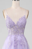 Sparkly Light Purple A-Line Spaghetti Straps Long Formal Dress With Beading