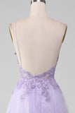 Sparkly Light Purple A-Line Spaghetti Straps Long Formal Dress With Beading