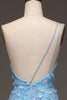 Load image into Gallery viewer, Light Blue Mermaid One Shoulder Side Slit Sequin Formal Dress with Appliques