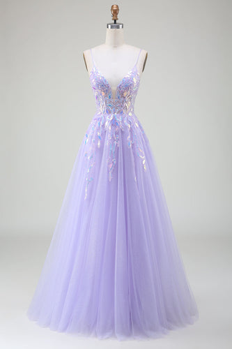 A-Line Purple Formal Dress with Sequins