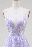 A-Line Purple Formal Dress with Sequins