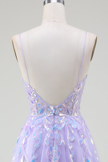 A-Line Purple Formal Dress with Sequins