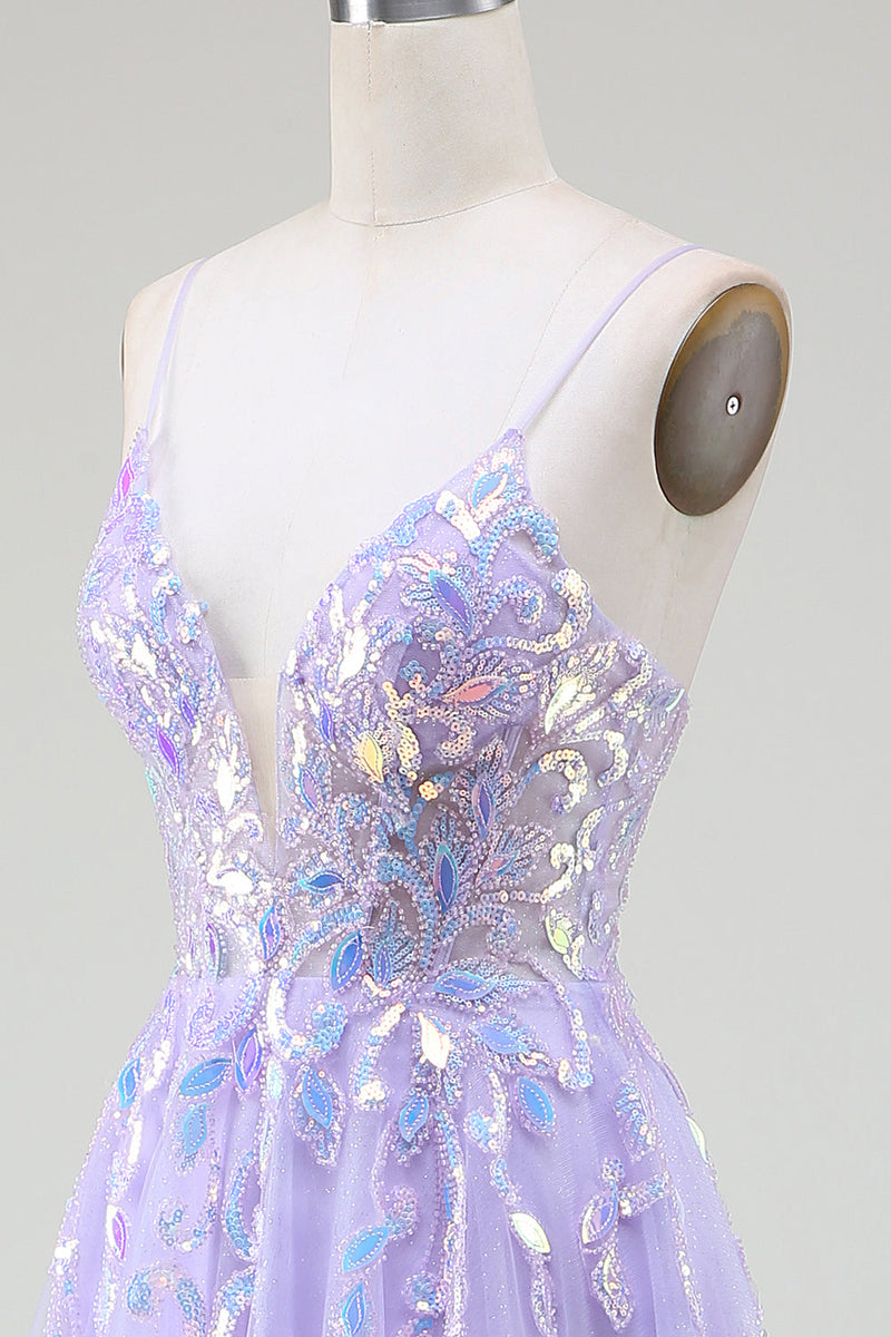 Load image into Gallery viewer, A-Line Purple Formal Dress with Sequins
