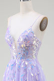 A-Line Purple Formal Dress with Sequins