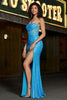 Load image into Gallery viewer, Stunning Mermaid Spaghetti Straps Blue Corset Formal Dress with Split Front