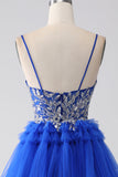 Royal Blue Tiered Formal Dress with Sequins