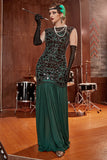 Dark Green Long 1920s Sequined Flapper Dress