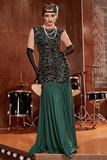 Dark Green Long 1920s Sequined Flapper Dress