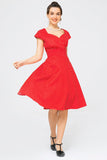 Red Small Polka Dots 1950s Swing Dress