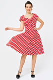 Red Small Polka Dots 1950s Swing Dress