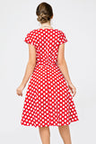 Red Small Polka Dots 1950s Swing Dress