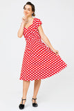 Red Small Polka Dots 1950s Swing Dress