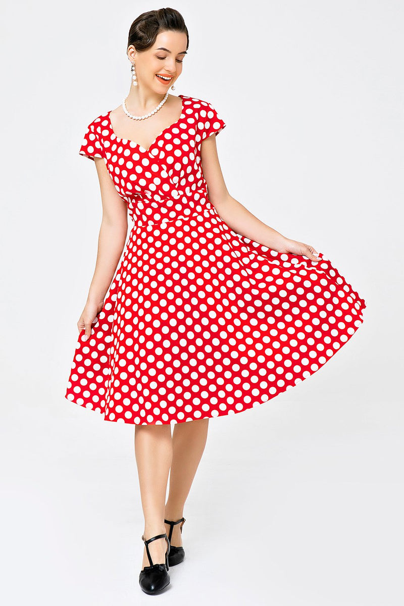 Load image into Gallery viewer, Red Small Polka Dots 1950s Swing Dress