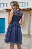 Navy Lace Graduation Dress