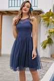 Navy Lace Graduation Dress