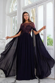 Luxurious A Line Bateau Long Mother of the Bride Dress with Long Sleeves