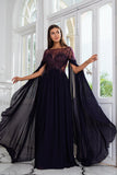 Luxurious A Line Bateau Long Mother of the Bride Dress with Long Sleeves
