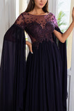 Luxurious A Line Bateau Long Mother of the Bride Dress with Long Sleeves