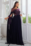 Luxurious A Line Bateau Long Mother of the Bride Dress with Long Sleeves