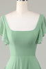 Load image into Gallery viewer, Square Neck Matcha Bridesmaid Dress with Ruffles