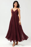 A-Line Sleeveless Burgundy Bridesmaid Dress