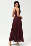 A-Line Sleeveless Burgundy Bridesmaid Dress