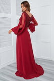 Burgundy Beaded Long Formal Dress with Lace
