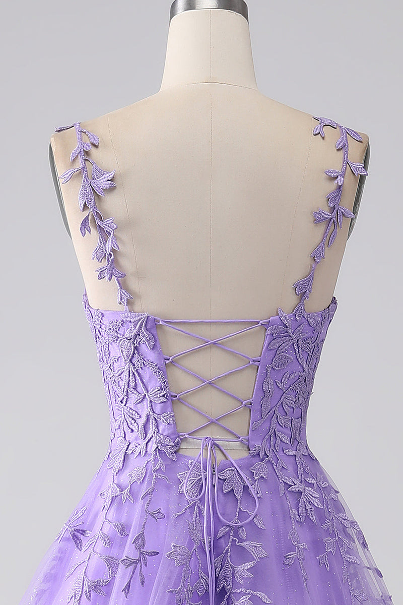 Load image into Gallery viewer, Lilac A-Line Spaghetti Straps Long Formal Dress with Appliques