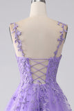 Lilac A-Line Spaghetti Straps Long Formal Dress with Appliques