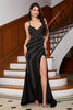 Load image into Gallery viewer, Sparkly Mermaid Spaghetti Straps Black Long Formal Dress with Beading Split Front