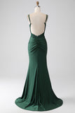 Dark Green Mermaid Spaghetti Straps Long Corset Formal Dress