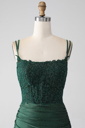 Dark Green Mermaid Spaghetti Straps Long Corset Formal Dress