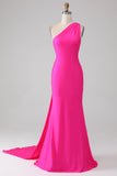 Mermaid Hot Pink One Shoulder Long Formal Dress