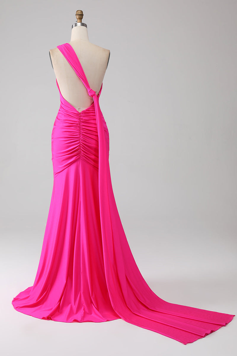 Load image into Gallery viewer, Mermaid Hot Pink One Shoulder Long Formal Dress
