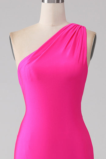 Mermaid Hot Pink One Shoulder Long Formal Dress