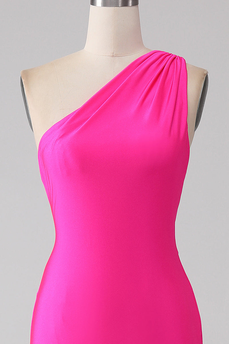 Load image into Gallery viewer, Mermaid Hot Pink One Shoulder Long Formal Dress