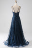 Load image into Gallery viewer, A-Line Dark Navy Spaghetti Straps Long Formal Dress with Slit
