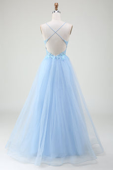 Light Blue Corset Formal Dress with Beading