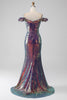 Load image into Gallery viewer, Sparkly Mermaid Off The Shoulder Purple Formal Dress with Slit