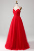 Load image into Gallery viewer, Red Tulle Spaghetti Straps A-Line Lace-Up Back Formal Dress