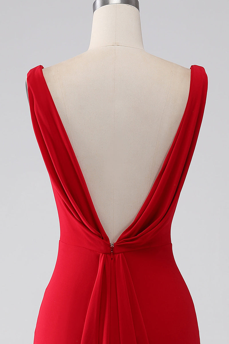Load image into Gallery viewer, Mermaid V-Neck Red Formal Dress with Slit