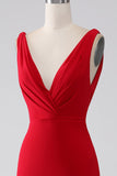 Mermaid V-Neck Red Formal Dress with Slit